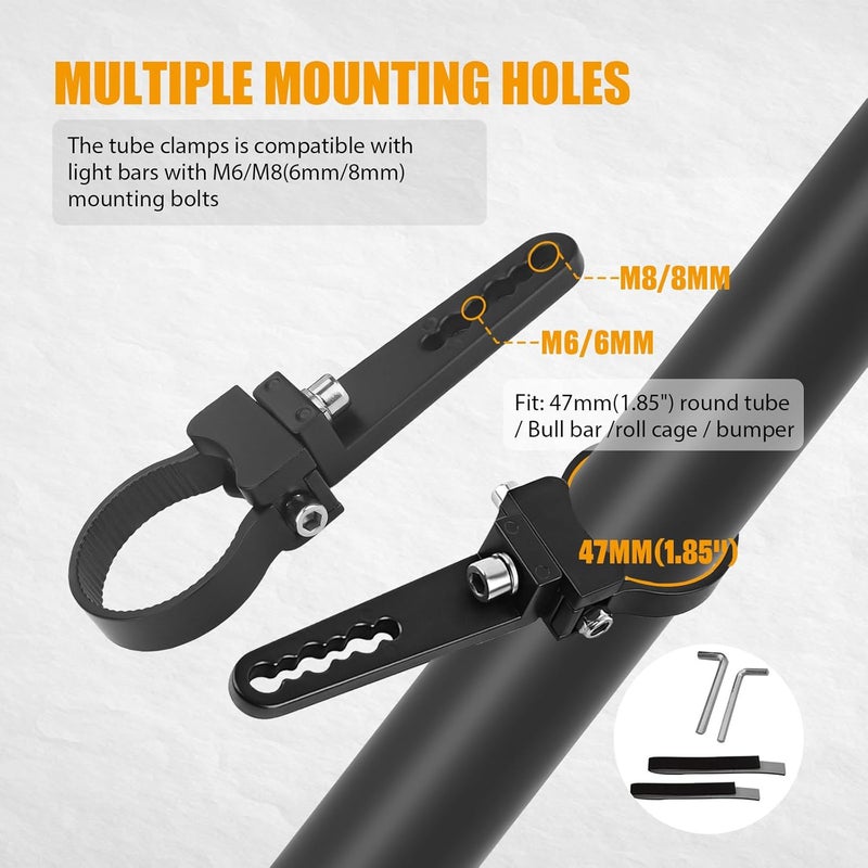 GLOBLED Universal Round Tube Mount Brackets for led Light Bar 1.85 Inch Roll Cage Light Bar Mount with Gears Light Bar Brackets for Truck UTV Motorcycle Jeep SUV ( 2PCS ) - Image 2